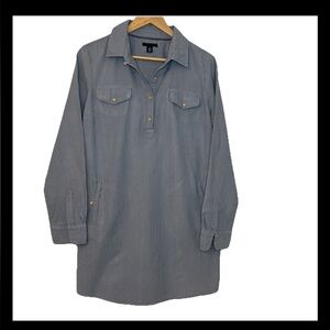 Tommy Hilfiger Blue Pinstripe Midi Long Sleeve Shirtdress Sz L 100% Cotton